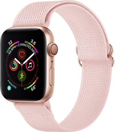 Nylon bandje - geschikt voor Apple Watch 1/2/3/4/5/6/7/8/9/10/11/ SE (1,2,3) met maat 38 mm / 40 mm / 41 mm en 42 mm (Watch 10/11) - zachtroze