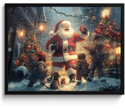 Poster in lijst - Fotolijst 80x60 cm - Posters - Kerstvreugde - Sneeuw - Kleurrijk - Posterlijst zwart - Decoratie - Wanddecoratie woonkamer - Muurdecoratie slaapkamer - Kerstversiering - Kerstdecoratie voor binnen - Kerstmis