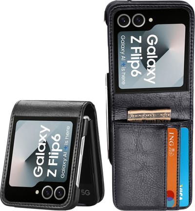 Book Case Hoesje geschikt voor Samsung Galaxy Z Flip 6 / Flip 7 FE - Flip Hoes Cover - Portemonnee Zwart