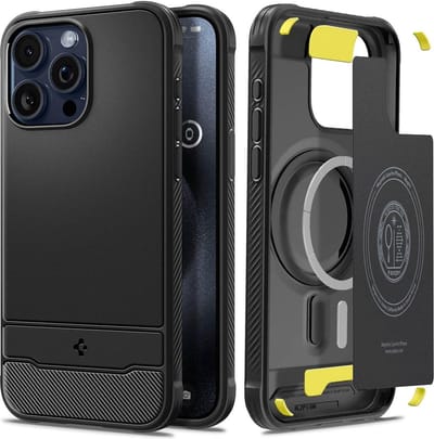 Geschikt voor Spigen Apple iPhone 15 Pro Max Rugged Armor Geschikt voor Mag hoesje - Zwart