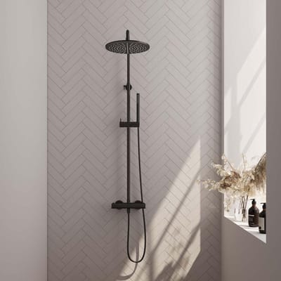 Brauer Black Edition Opbouw Thermostatische Regendoucheset - Hoofddouche 30 cm - Staafhanddouche - Doucheslang - Mat Zwart