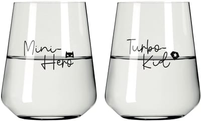 Ritzenhoff Waterglazen - Mini Hero & Turbo Kid - 2 Stuks - Kristalglas - 510 ml - Drinkglas Kinderen voor Water, Limonade, Sap - Geschikt voor de Vaatwasser