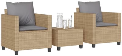 Balkonset 2 personen - Tuinset - Bistroset - Beige - Weerbestendig - 3 delig - Tuintafel en 2 stoelen - 2 personen - Poly rattan