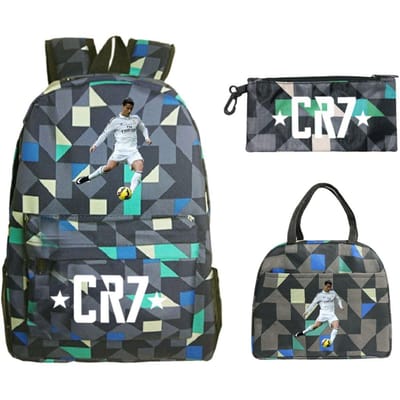Cristiano Ronaldo Randproducten Cr7 Bedrukking Kinderrugzak Sterbedrukking Leerling Schooltas Lunchtas Etui Drie Delen Set No specifications