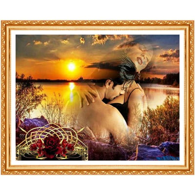 Borduren Zonsondergang Liefhebbers Diamant Schilderen Kruissteek Volledige Diamant Handwerken Ambachten Thuis Schilderijen 20X30CM beige