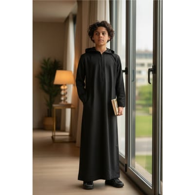 Kinderen Jongens Zwarte Capuchon Eid Marokkaanse Jubba Gewaad Ramadan Eid Thobe LFS - K-HM12