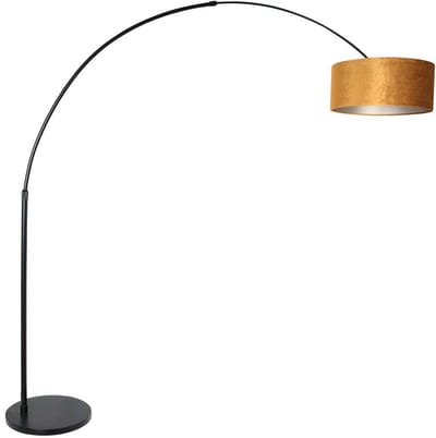 Zwarte Vloerlamp / Booglamp Sparkled Light 8129ZW met Goud Velours Kap - Metaal/Textiel, Hoogte Verstelbaar, Draaibaar en Uitschuifbaar - Steinhauer