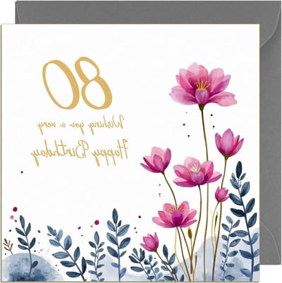 Verjaardagskaart - Wenskaart 80 jaar - 80ste verjaardag vieren - Extra dik 360gsm karton - 15x15 cm - Roze Goud