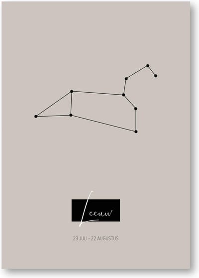 MOODZ design | Sterrenbeeldposter Leeuw | A3 formaat | warm grijs | naturel
