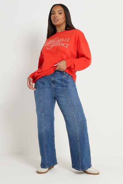 Yours Blauw Jeans Met Naad Aan De Voorkant En Wijde Pijpen Size Regular > 42