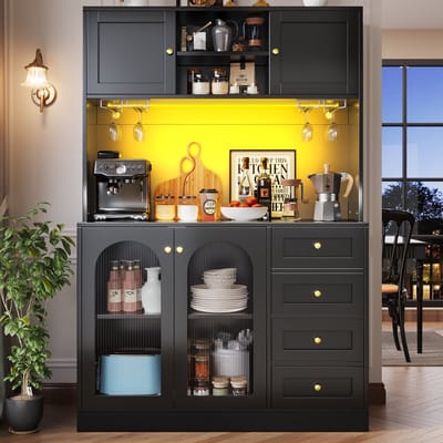 Sweiko Keukenkast - Dressoir - 4 deuren - 3 laden - LED-verlichting - 120x40x188 cm - Zwart