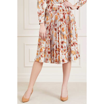 GUESS Marciano By  Giselle Pleated Skir Autumn Dusk Print Maat: 38 | Midi Rokken Outlet | Dames | Ecru