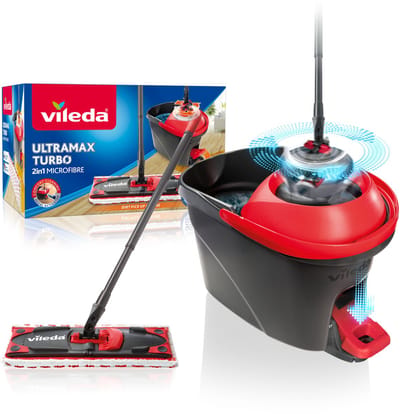 Vileda Ultramax Turbo Dweilsysteem - Complete Vloerwisserset met Emmer en Pedaalpers - Voor alle soorten vloeren