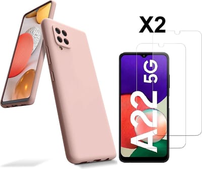 Hoesje Geschikt Voor Samsung Galaxy A22 5G Hoesje siliconen Pink Sand zacht siliconen hoesje TPU backcover - Met Screenprotector - 2 stuks
