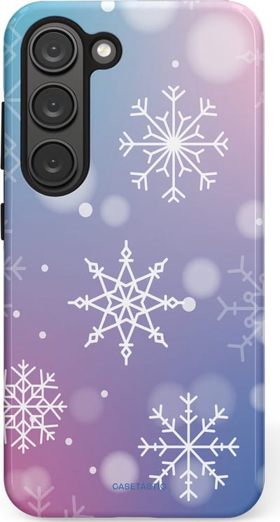 Casetastic hoesje geschikt voor Samsung Galaxy S23 - Dubbellaagse bescherming - Snowy Winter Gloed - Fashion Case - Lila Lichtgrijs Lichtblauw Lichtroze