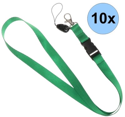 10 Groene Keycords - Keycord - Lanyard - Sleutelkoord - Badgehouder - 51cm - 20mm - Groen - 10 Stuks