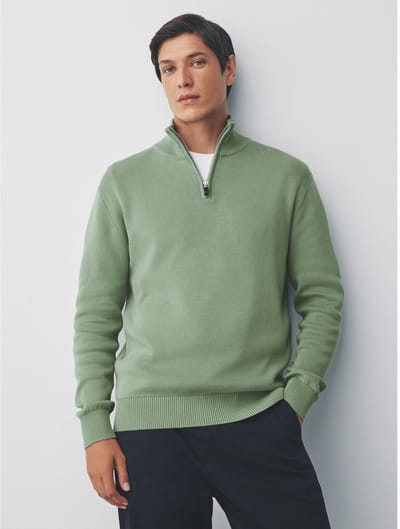 Next - Heren - Effen - Regular fit 100% katoenen premium trui met korte rits - Groen