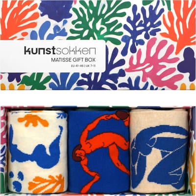 Kunst sokken - Henri Matisse Giftbox 3-pack - Sokken Dames 36 40 - Biologisch Katoenen Sokken - funny socks happy - Vrolijke Sokken - Grappige Sokken - Sokken Cadeau