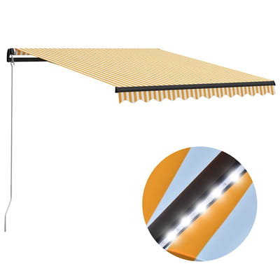 vidaXL - Luifel - handmatig - uittrekbaar - met - LED - 300x250 - cm - geel - en - wit