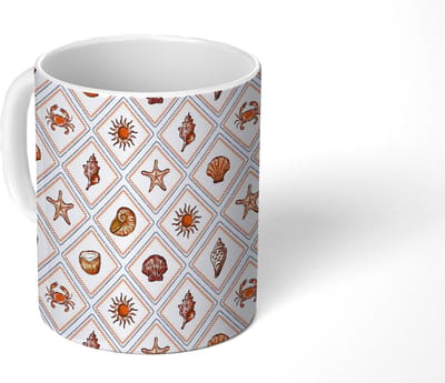 Mok - Koffiemok - Nostalgisch - Kust - Zee - Kokosnoot- Schelp - Multi - Mokken - 350 ML - Beker - Koffiemokken - Theemok