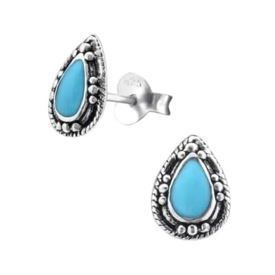 Aramat Jewels | Oorbellen | Zilveren Bali Druppel Oorbellen Geoxideerd Emaille – 9x6mm 925 Zilver | Aqua Blauw | |6mm | Zilver | Kinderen, Volwassenen | Verkleurd niet