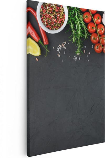 Artaza Canvas Schilderij Keuken Kruiden - 20x30 cm - Klein - Muurdecoratie Tomaten - Wanddecoratie Woonkamer - Kamer Accessoires