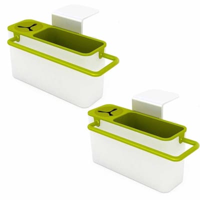 longziming -Set van 2 Badkamerplanken met Handdoekhouder, Keukensponshouder en Schuurpadbeugel - Groen