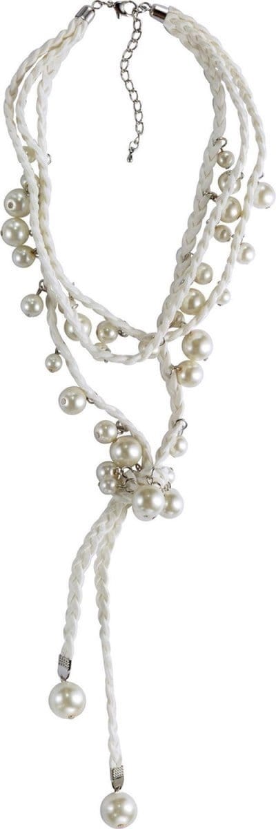 Behave - Gevlochten Ketting Wit met Parels en Hanger - Trendy Accessoire voor Dames