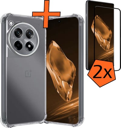 Hoes - Met Screenprotector - 2 Stuks - Geschikt voor OnePlus 12R - Sterk & Shockproof - Siliconen Case - Back Cover - Telefoon Hoes - Shock Proof - Transparant