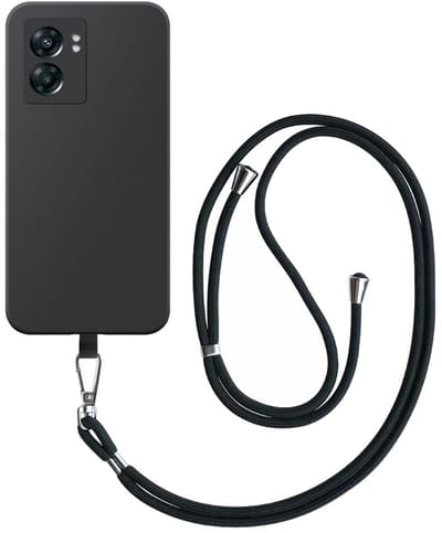 Geschikt voor OnePlus Nord N300 Telefoonhoesje met Afneembaar Zwart Koord - Flexible Back Cover Case Siliconen TPU with Black Lanyard - Zwart - Smartphonica geschikt voor OnePlus N300