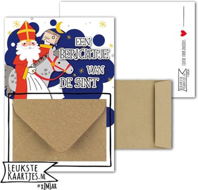 Geldkaart met mini Envelopje -> Sinterklaas - No: 16 (Een Berichtje van Sint - Sint op paard met Post in hand) - LeuksteKaartjes.nl by xMar