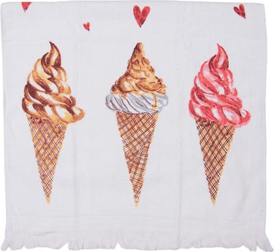Clayre & Eef Gastendoekje 40x66 cm Wit Roze Katoen IJsjes