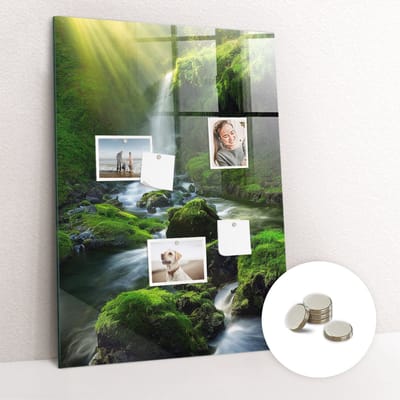 Tulup Glassboards - Waterval met rotsen Magneetbord - 70 cm x 100 cm - Groente Memobord Glas - Gratis 5 Sterke Magneten - Stylish Memo Board - Magneetbord Muur - Magnetisch Wandbord - Notitiebord Werkplek - Magnetic Board