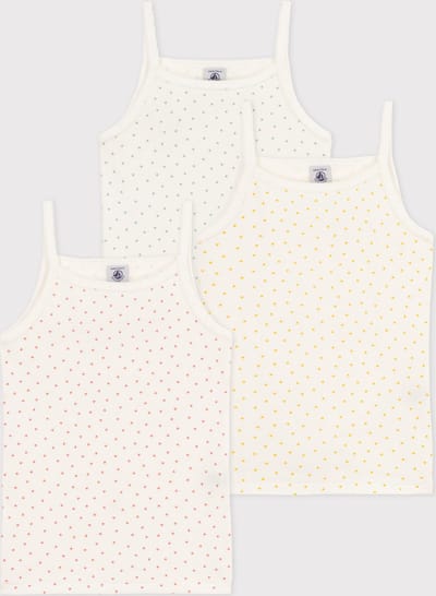 Petit Bateau Set van 3 meisjeshemdjes met bandjes en hartjes in katoen Meisjes Onderhemd - Wit/Oranje + Wit/Groen + Wit/Geel