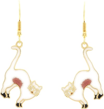 Behave - Oorhangers dames - kattenmotief - wit en roze - 4 cm