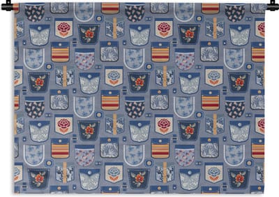 Wandkleed - Wanddoek - Broek - Denim - Patch - Patronen - 120x90 cm - Wandtapijt