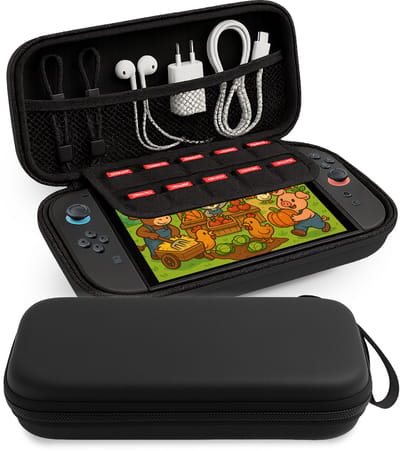 Hoes Geschikt voor Nintendo Switch 2 Case Hoesje Met Koord - Bescherm Hoes Geschikt voor Nintendo Switch 2 Hoes Hard Cover - Zwart