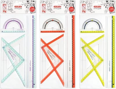 Meetset 4 Stuks - Geometrie Set - Wiskunde Leren - Onbreekbaar Materiaal - 30 cm Liniaal - Assorti Kleuren