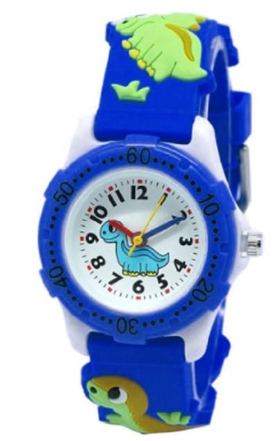 Dinosaurus horloge - 3D - kinderen - donkerblauw - analoog - 28 mm - I-deLuxe verpakking