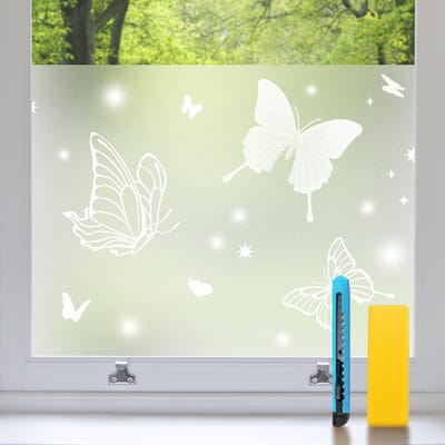 Dailygoods - Niviy Raamfolie 90x120cm Ondoorzichtig Vlinderdesign, Privacyfolie, Statische Hechting, Geen Lijm, Matglasfolie, Anti-UV, Kantoor, Woonkamer, Kleedkamer