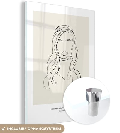 MuchoWow® Glasschilderij 30x40 cm - Schilderij acrylglas - Vrouwen - Quotes - Line art - Tekst - Foto op glas - Schilderijen