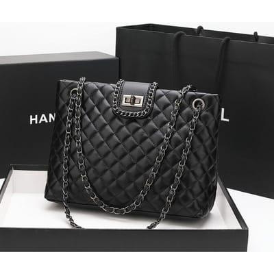 Lente Grote Capaciteit Diamant Patroon Ketting Tas Tote Bag Schouder Onderarm Tas Forens Handtas Vrouw black