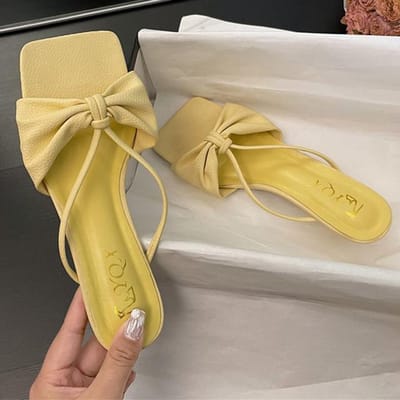 Open Teen Nieuwe Trend Middenhakken Dames Pantoffels Casual Strand Slingback Slides Schoenen Dames Slippers Zomer Mode Femme Sandalen 35 geel