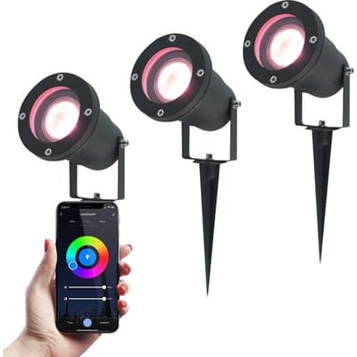 HOFTRONIC SMART Set van 3 Sydney Smart prikspots - RGBWW - Wifi + Bluetooth - 5,5 Watt 400 lumen - IP65 Waterdicht - Bestuurbaar via app - Google