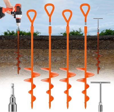 45,7 cm lang grondanker, zware aardankers, 45,7 cm grondankers, schroefset met T-greep zeskantsleutel voor campingtent, schommelsets, het vastzetten van dieren, schuren, trampoline (4 stuks) (oranje)