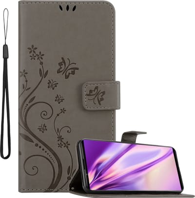 Cadorabo Hoesje geschikt voor Sony Xperia 1 III in BLOEMEN GRIJS - Beschermhoes in bloemmotief met magnetische sluiting, standfunctie en kaartsleuven Book Case Cover Etui