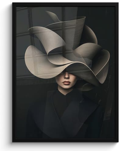 Poster in lijst - Fotolijst 50x70 cm - Posters - Zwarte - Hoed - Vrouw - Posterlijst zwart - Decoratie - Wanddecoratie woonkamer - Muurdecoratie slaapkamer