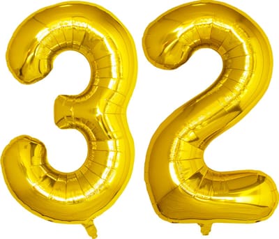 Folie Ballon Cijfer 32 Jaar Goud Verjaardag Versiering Helium Cijfer Ballonnen Feest versiering Met Rietje - 86Cm