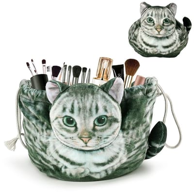 Dailygoods- Make-uptas Draagbaar - Katvormig Ontwerp - Cosmetische Organizer - Toilettas - Trekkoord - Slijtvast en Duurzaam
