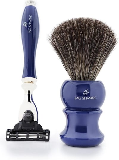 Jag Shaving Superscheerkwast van topkwaliteit met scheermes met 3 randen, het beste voor schoon scheren (veiligheidsscheermes met scheerkwast)